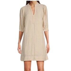 Lilly Pulitzer Shift Dress Women 12 Sand Beige Excellent Linen Puff Sleeve Tunic